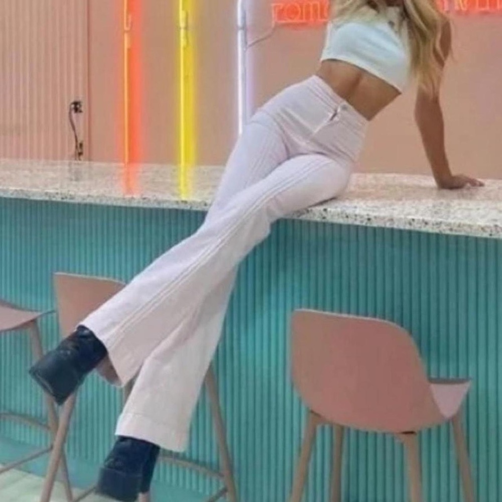 High-Waisted Cream Flare Pants